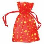 Organza bag-red with gold stars 2.75"x3"