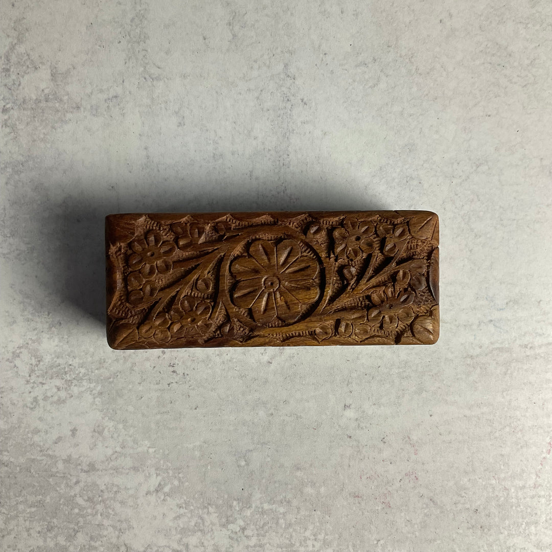 Floral Carved Box - 5.5" L, 2.5" W, 1.5" H