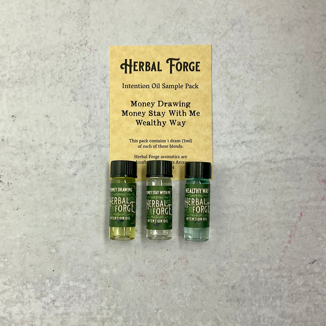 Money Drawing, Money Stay With Me, and Wealthy Way - Intention Oil sample pack