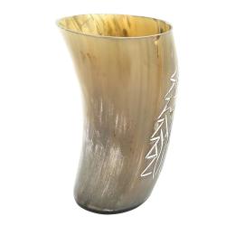 Handcrafted Natural Buffalo Horn Drinking Cups Engraved Wolf Design 4-5"H