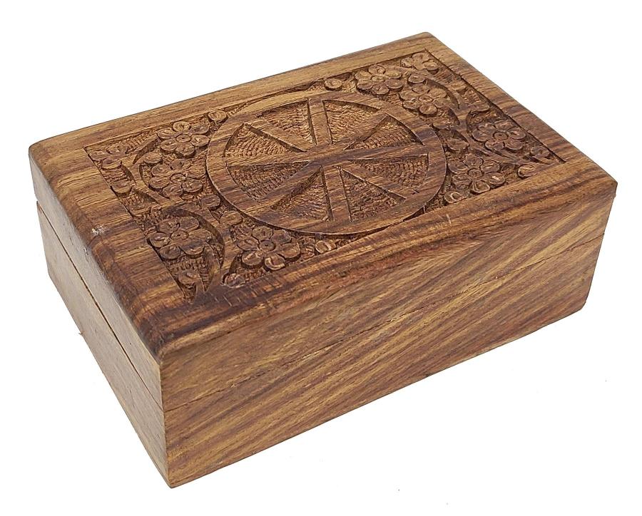 Wheel of the Year Symbol Wooden Carved Box - 4x6 Inches