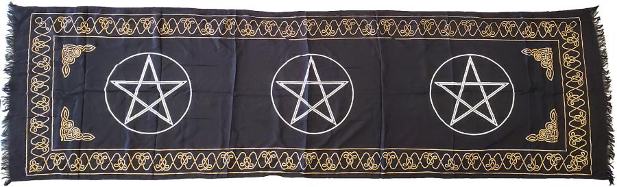 3 Pentagram Altar Cloth/Stole (Gold/Silver/Black) 21x72"