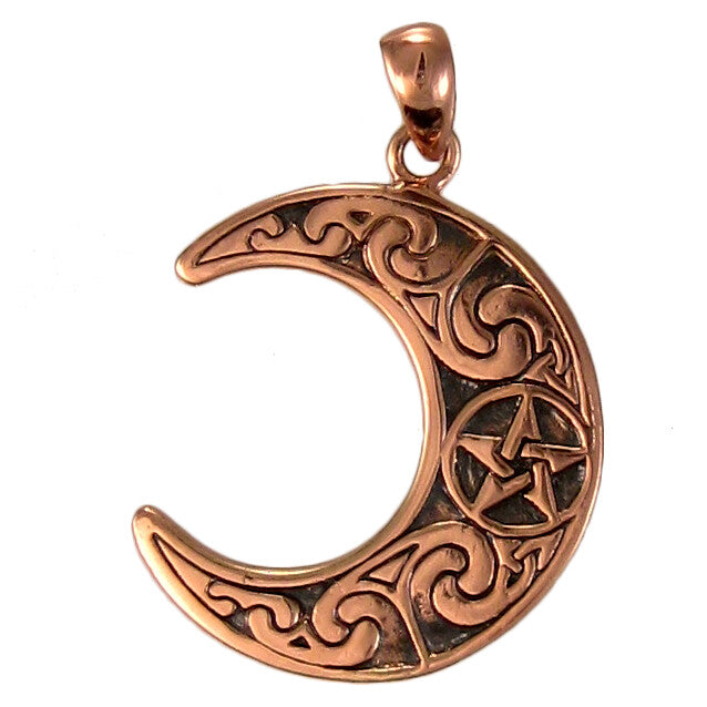 Copper Horned Moon Crescent Pendant