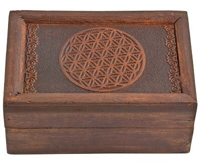 Flower of Life Carved Wooden Box 6"x4"