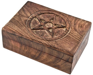 Pentacle Carved Wooden Box - 4"x6"