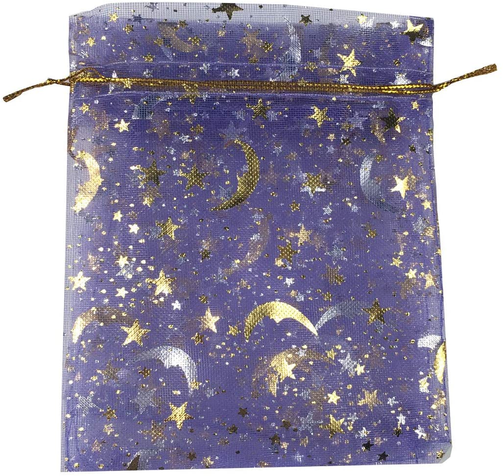 Organza bag-purple with silver moons & stars 3"x4"