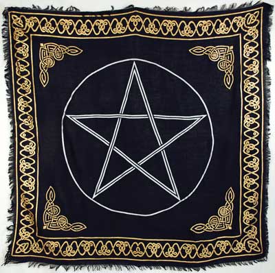 Pentacle altar cloth 36x36 Silver & Gold on black