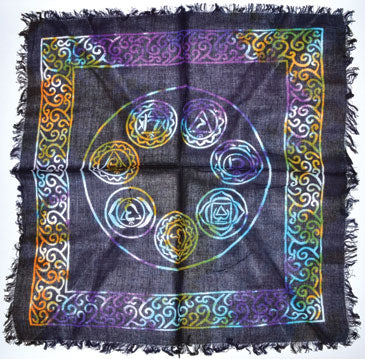 Seven Chakra Altar Cloth with fringe 18 x 18" Multi Color
