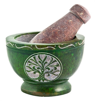 Tree of Life Mortar & Pestle in Green - 3.5"D, 2.5"H