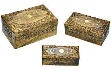 Floral Carved Celestial Inlay Box - 5.5" L, 2.5" W, 1.5" H