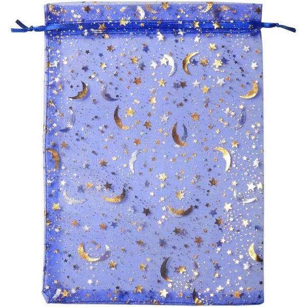 Organza bag-blue with silver moons & stars 3"x4"