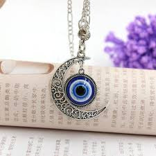 Filigree Crescent Moon with Evil Eye necklace