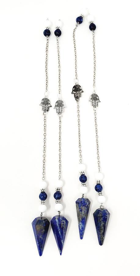 Lapis Lazuli faceted pendulum with hamsa hand charm